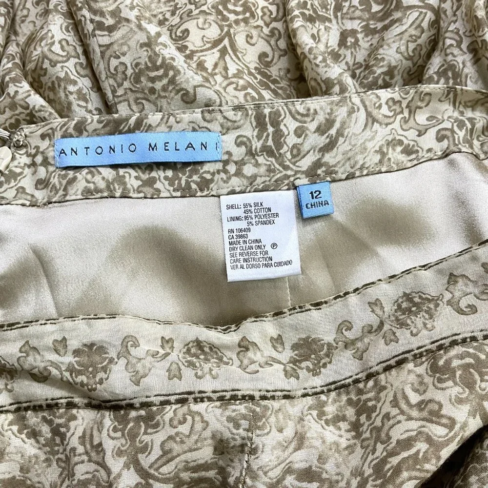 Antonio Melani Skirt Silk Brown Cream Scroll Paisley (12)